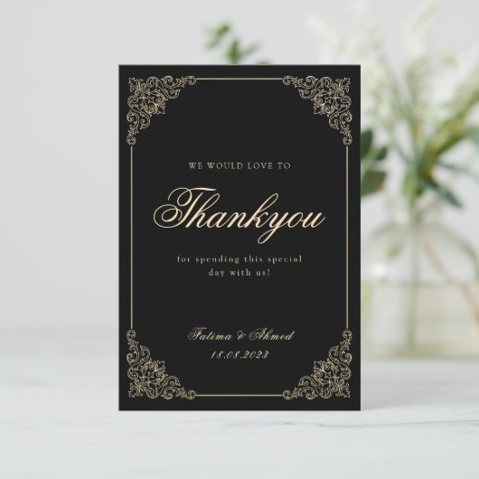 islamitische moslim zwart bruiloft bedankkaart (Staand voorkant)