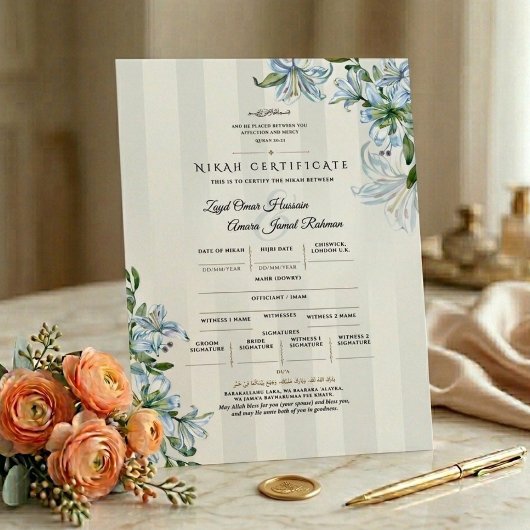 Islamitische Nikah-certificaat | Blauwe Lelie Bloe