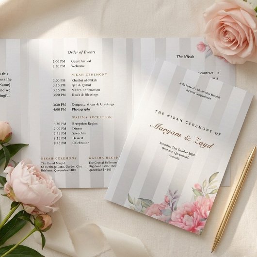 Islamitische Nikah Huwelijk | Blush Pioenroos Grij Drieluik Programma