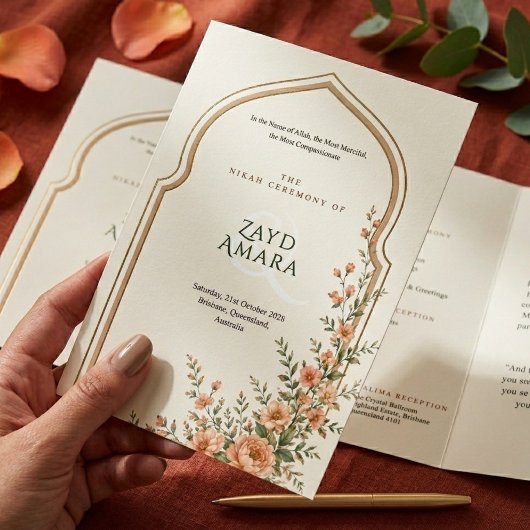 Islamitische Nikah Perzik Bloemboog Huwelijk Drieluik Programma