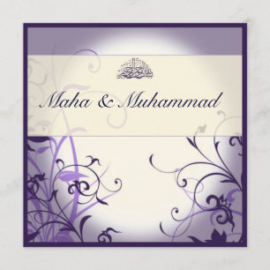 Islamitische paarse  bloembruiloft / verloving kaart