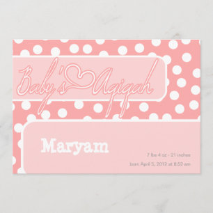 Islamitische polka stip roze baby aqiqah bismillah kaart