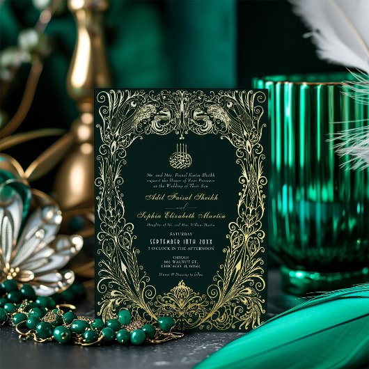 Islamitische Smaragd Groene Bruiloft Ottomaans Tur Folie Uitnodiging