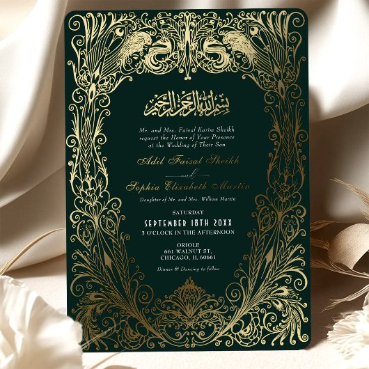 Islamitische Smaragd Groene Bruiloft Ottomaans Tur Folie Uitnodiging