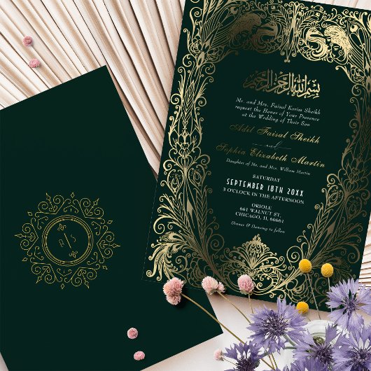 Islamitische Smaragd Groene Bruiloft Ottomaans Tur Folie Uitnodiging