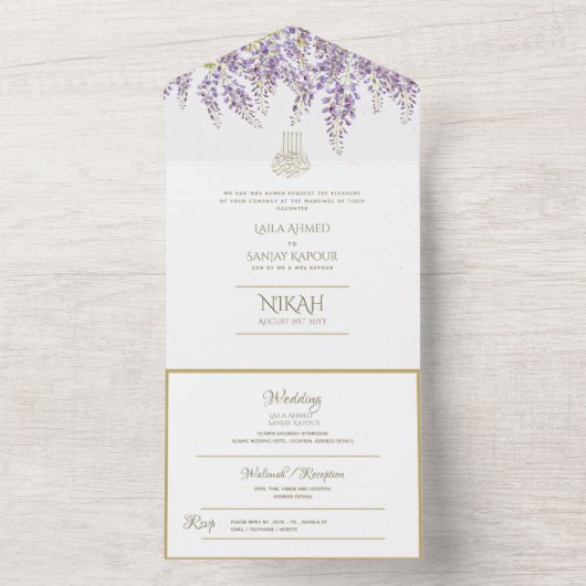 Islamitische TROUW NIKAH WALLIMAH Bloemen All In One Uitnodiging (Binnen)