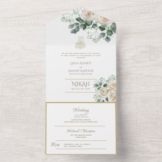 Islamitische TROUW NIKAH WALLIMAH Bloemen Alles In All In One Uitnodiging (Binnen)