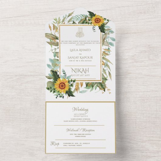 Islamitische TROUW NIKAH WALLIMAH Bloemen Alles In All In One Uitnodiging (Binnen)