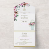 Islamitische TROUW NIKAH WALLIMAH Goud Bloem Alle  All In One Uitnodiging (Binnen)