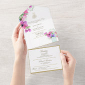 Islamitische TROUW NIKAH WALLIMAH Goud Bloem Allem All In One Uitnodiging (Afscheurbaar)