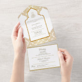 Islamitische TROUW NIKAH WALLIMAH Goud Sierlijk All In One Uitnodiging (Afscheurbaar)