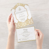 Islamitische TROUW NIKAH WALLIMAH Goud Versierd Al All In One Uitnodiging (Afscheurbaar)
