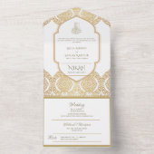 Islamitische TROUW NIKAH WALLIMAH Goud Versierd Al All In One Uitnodiging (Binnen)