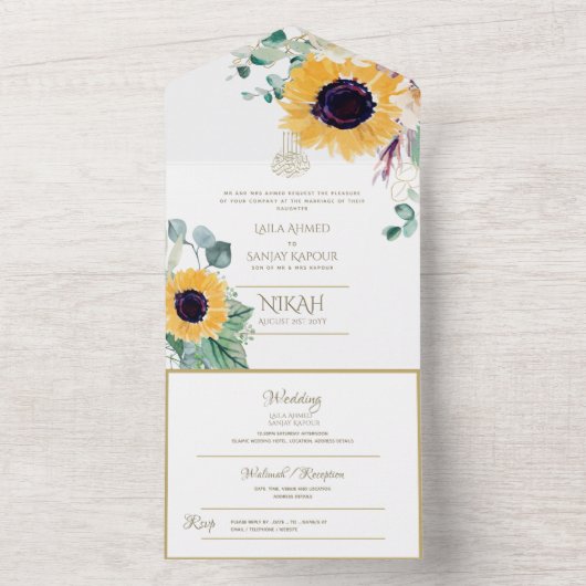 Islamitische WEDING NIKAH WALLIMAH bloemen in één  All In One Uitnodiging (Binnen)