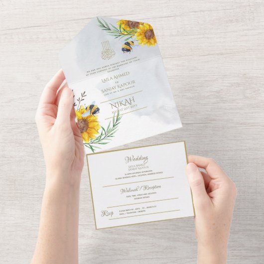 Islamitische WEDING NIKAH WALLIMAH bloemen in één  All In One Uitnodiging (Afscheurbaar)
