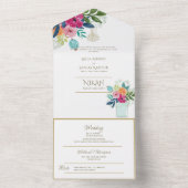 Islamitische WEDING NIKAH WALLIMAH Gold Floral All In One Uitnodiging (Binnen)