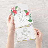 Islamitische WEDING NIKAH WALLIMAH Gold Floral All In One Uitnodiging (Afscheurbaar)