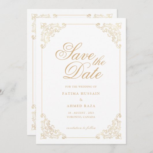 Islamitische witte save the date aankondigingskaar (Voorkant / Achterkant)