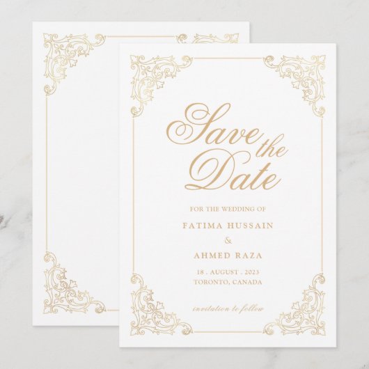 Islamitische witte Save The Date-aankondigingskaar Date (Voorkant / Achterkant)