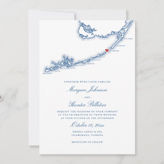 Islamorada FL Kaart Elegante Marine Blauwe Huwelij (Voorkant)