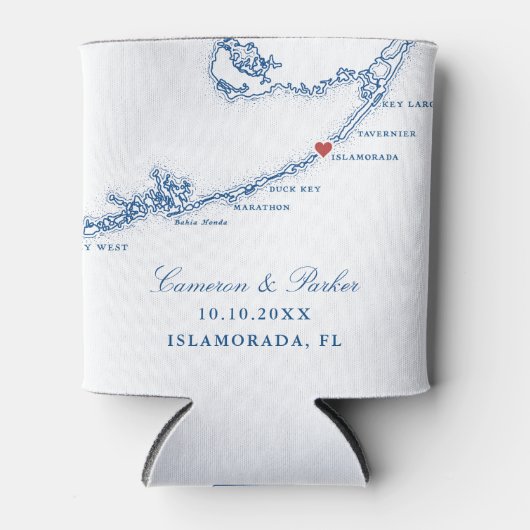 Islamorada FL Kaart Elegante Marine Blauwe Huwelij Blikjeskoeler (Voorkant)