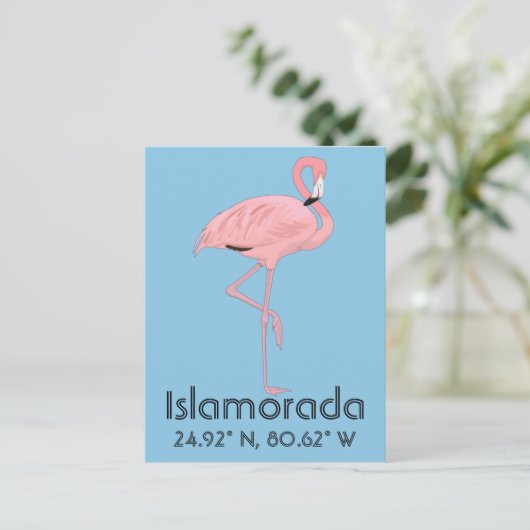 Islamorada FL Keys Flamingo Latitude Longitude Briefkaart (Staand voorkant)