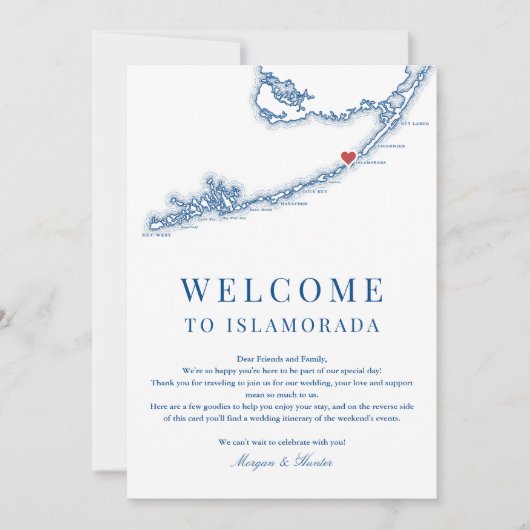 Islamorada FL Navy Blue Wedding Welkomstroute Bedankkaart (Voorkant)