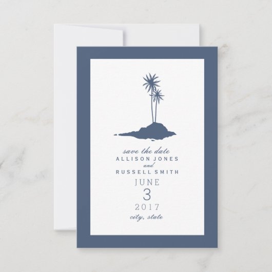 Island Beach Wedding Save the Date - Donkerblauw (Voorkant)