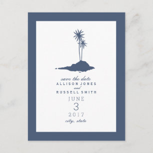 Island Beach Wedding Save the Date - Donkerblauw Aankondigingskaart