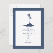 Island Beach Wedding Save the Date - Donkerblauw Aankondigingskaart (Voorkant / Achterkant)