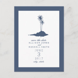 Island Beach Wedding Save the Date - Donkerblauw Aankondigingskaart