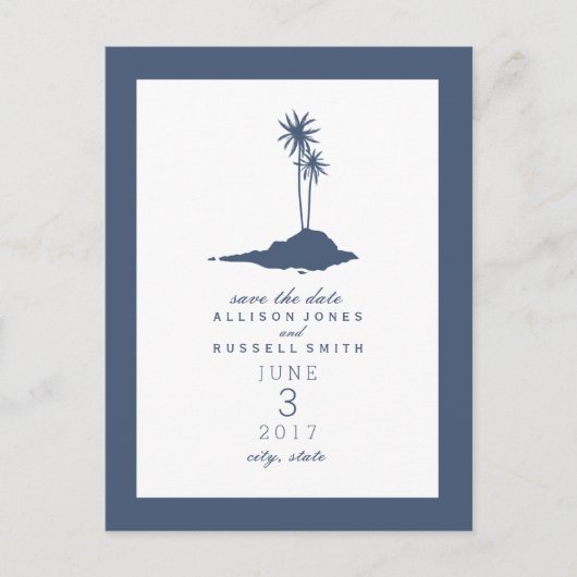 Island Beach Wedding Save the Date - Donkerblauw Aankondigingskaart (Voorkant)