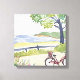 Island Bike Ride | Martha's Vineyard Waterverf Canvas Afdruk