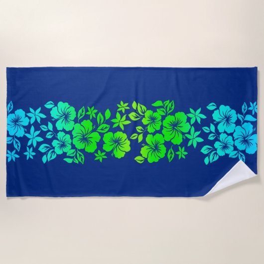 Island Blend Hawaiian Hibiscus Floral - Navy Blue Strandlaken (Voorkant)