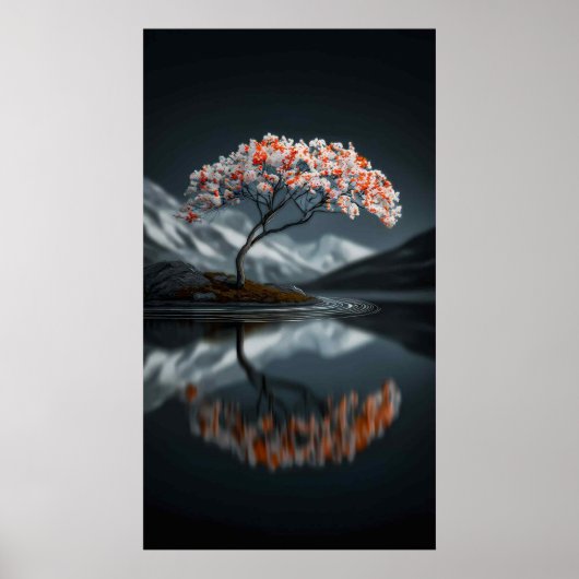 Island Bloom: Serene High-Contrast Landscape Poster (Voorkant)