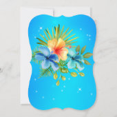 Island Blue yellow Hibiscus Tropical Floral Party Kaart (Achterkant)