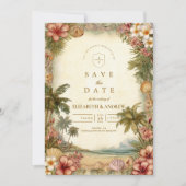 Island Botanical Floral Wedding Save The Date (Voorkant)