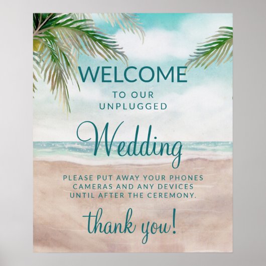 Island Breeze Beach Unplugged Wedtable Sign Poster (Voorkant)