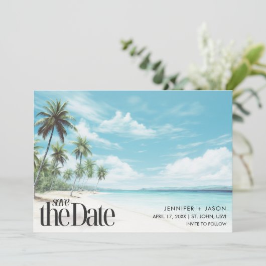 Island Breeze Destination Wedding Save The Date (Staand voorkant)