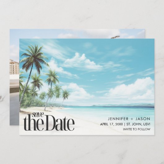 Island Breeze Destination Wedding Save The Date (Voorkant / Achterkant)