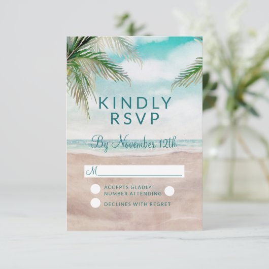 Island Breeze geschilderd strand bruiloft RSVP ant (Staand voorkant)
