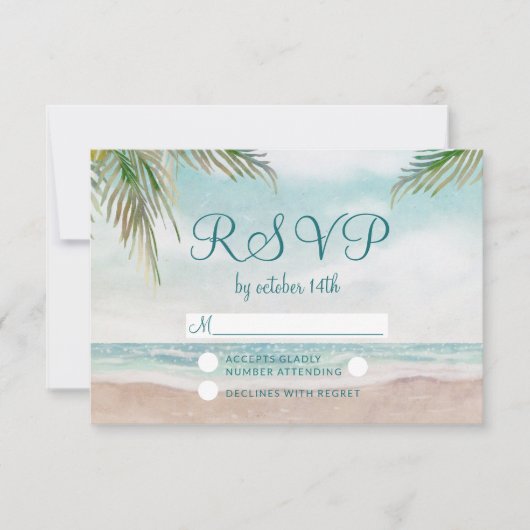 Island Breeze geschilderd strand bruiloft RSVP Rea Kaartje (Voorkant)