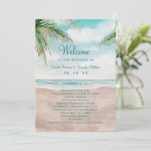Island Breeze geschilderd strand scène bruiloft ce Programmakaart (Staand voorkant)