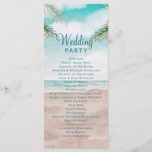 Island Breeze geschilderd strand scène bruiloft ce Programmakaart (Achterkant)