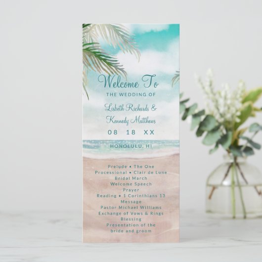 Island Breeze geschilderd strand scène bruiloft ce Programmakaart (Staand voorkant)