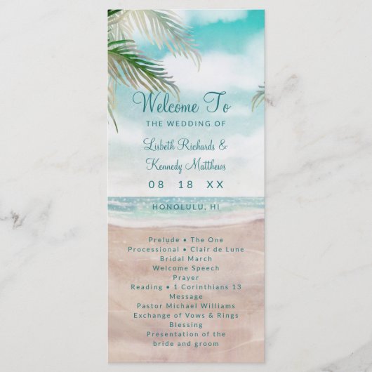 Island Breeze geschilderd strand scène bruiloft ce Programmakaart (Voorkant)