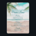 Island Breeze geschilderd strand scène bruiloft di Menu<br><div class="desc">Island Breeze Painted Beach Scene,  met oceaangolven,  zandstrand en palmbomen,  met een prachtige blauwgroen blauwe lucht. Met moderne typografische scriptlettertypen. Een zomer tropisch strand,  of bestemming bruiloft ontwerp - gepersonaliseerde bruiloft diner receptie tafel decor menu's! ~ Controleer mijn winkel om de volledige bruidssuite voor dit ontwerp te zien!</div>