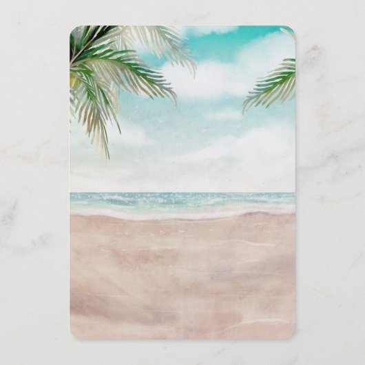 Island Breeze geschilderd strand scène bruiloft di Menu (Achterkant)