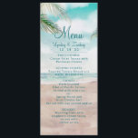 Island Breeze geschilderd strand scène bruiloft di Menu<br><div class="desc">Island Breeze Painted Beach Scene,  met oceaangolven,  zandstrand en palmbomen,  met een prachtige blauwgroen blauwe lucht. Met moderne typografische scriptlettertypen. Een zomer tropisch strand,  of bestemming bruiloft ontwerp - gepersonaliseerde bruiloft diner receptie tafel decor menu's! ~ Controleer mijn winkel om de volledige bruidssuite voor dit ontwerp te zien!</div>
