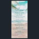 Island Breeze geschilderd strand scène bruiloft di Menu<br><div class="desc">Island Breeze Painted Beach Scene,  met oceaangolven,  zandstrand en palmbomen,  met een prachtige blauwgroen blauwe lucht. Met moderne typografische scriptlettertypen. Een zomer tropisch strand,  of bestemming bruiloft ontwerp - gepersonaliseerde bruiloft diner receptie tafel decor menu's! ~ Controleer mijn winkel om de volledige bruidssuite voor dit ontwerp te zien!</div>